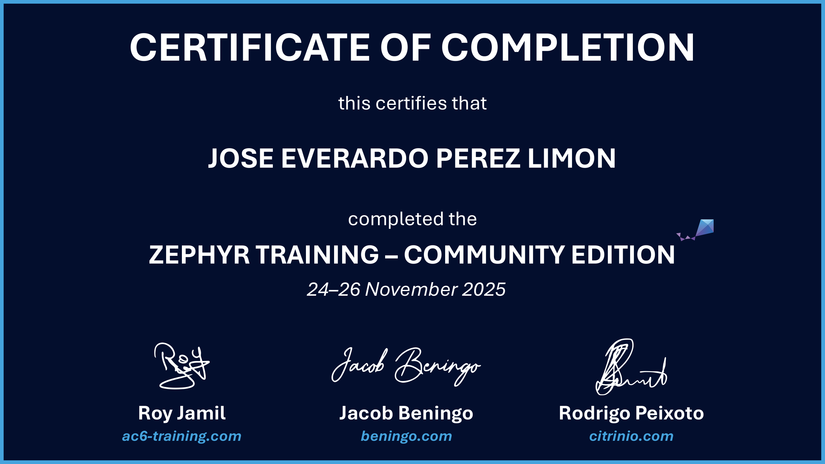 Certificate preview for Jose everardo Perez limon